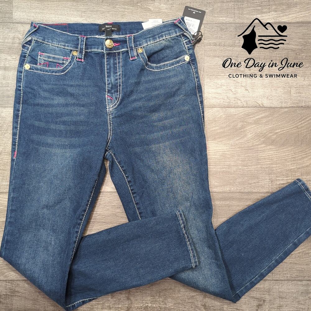 True Religion Halle High Rise Super Skinny Flap Jeans Dark Boreal NWT Size 8